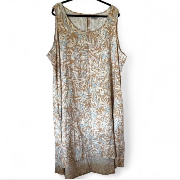 Cathrine’s tan/cream floral high low sleeveless jumper dress size 3X - Picture 1 of 15
